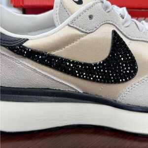 Size 10 (runs big) Nike Women's Beige/Black/White Sneakers Black Swarovski logo.